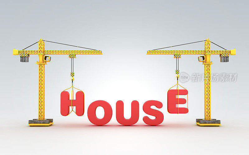 塔式起重机的HOUSE Word - 3D渲染